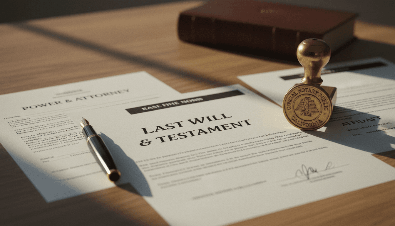 Collection of different notary documents on desk